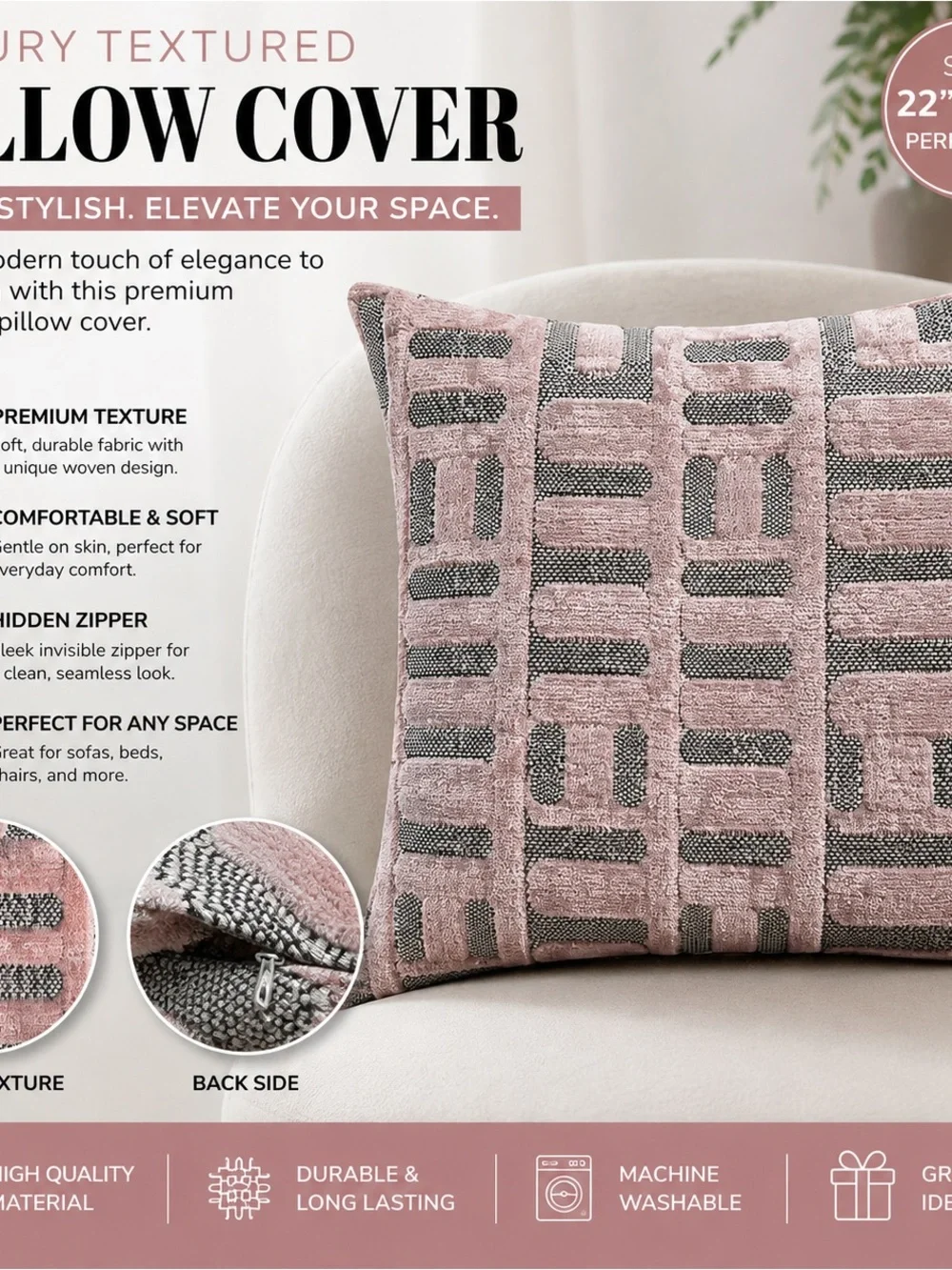 Luxury Textured Pink Pillow Cover - Brand